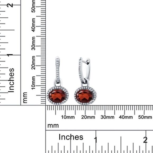 925 Sterling Silver with 4.44 Cttw Garnet Oval Dangling French Lock Earrings - Picture 5 of 5